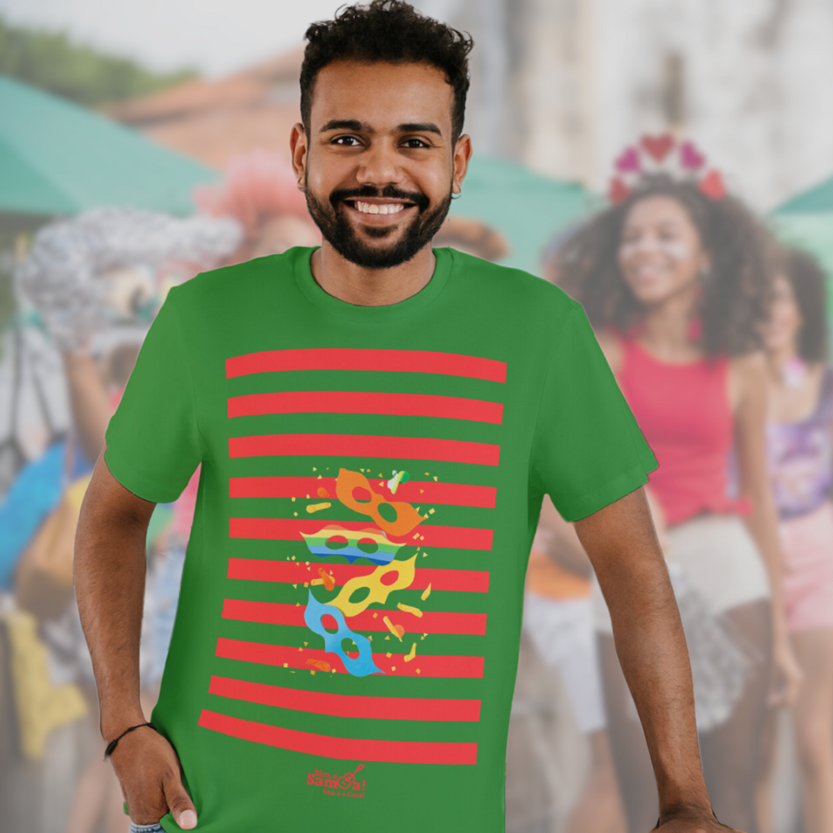 Nome do produto: Camiseta Clássica Masculina - Carnaval vermelho e Verde