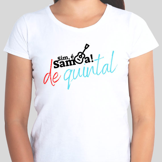 Camiseta Baby Long Clássica Feminina - Sim é Samba de Quintal
