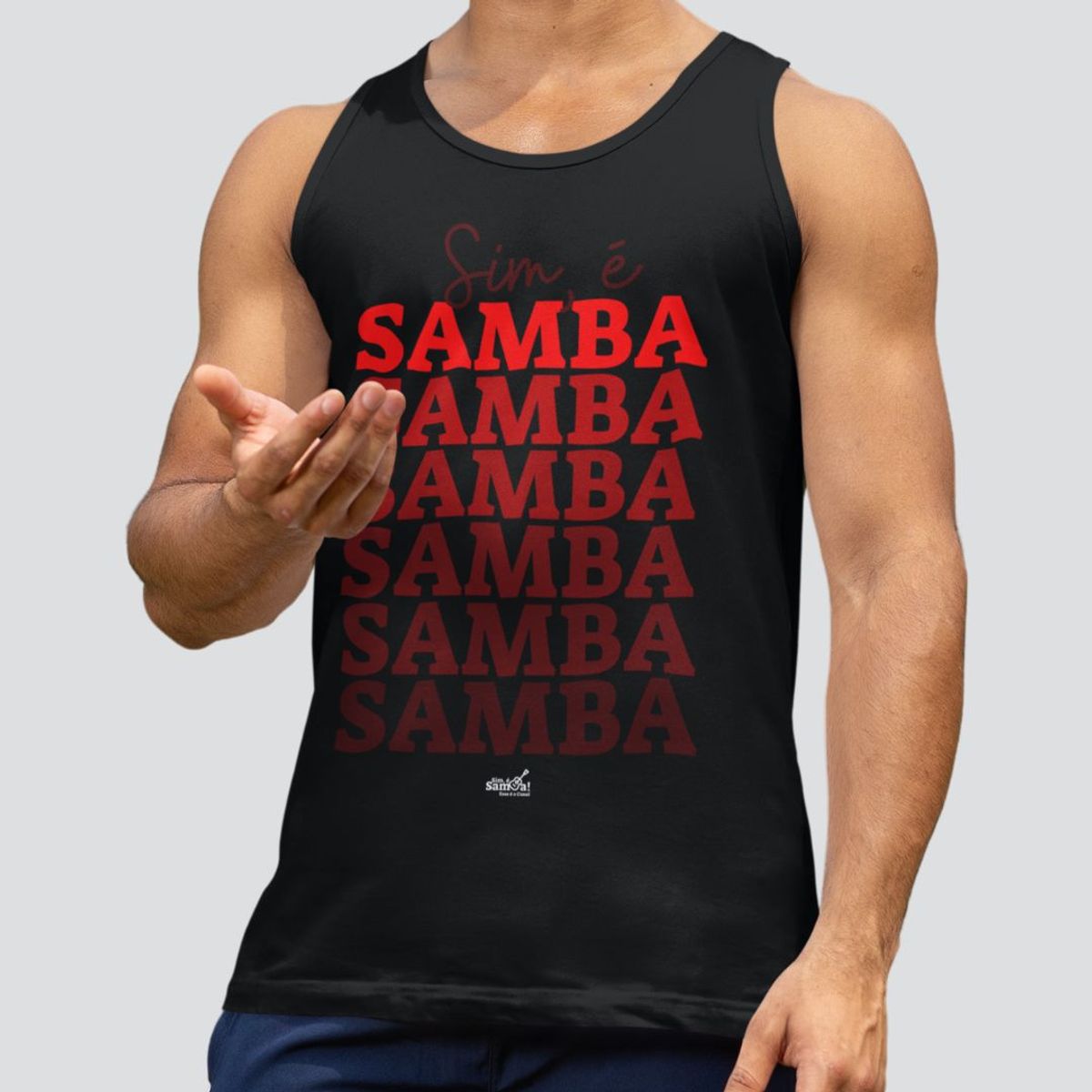 Nome do produto: Camiseta Regata Masculina - Sim é Samba Degradê