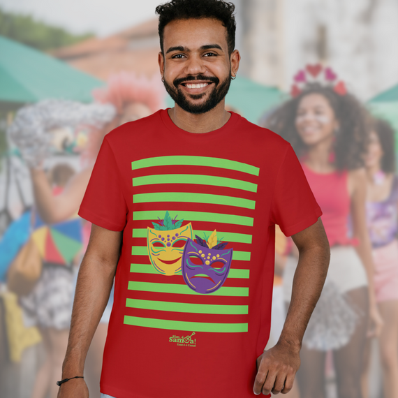 Camiseta Clássica Masculina - Carnaval Vermelho e Verde