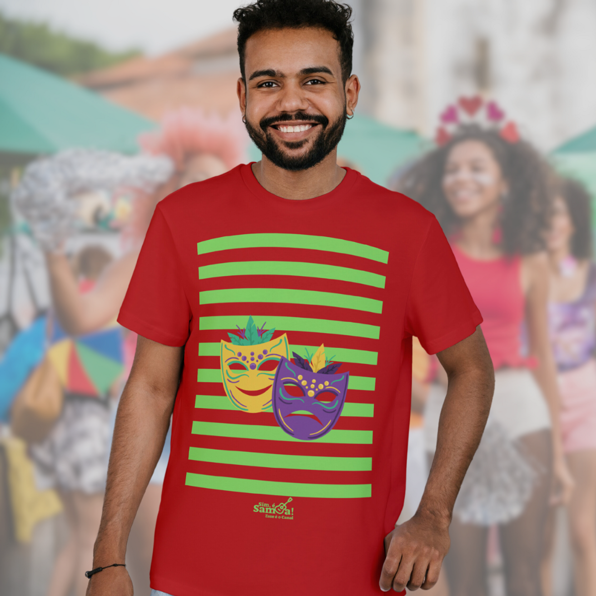 Nome do produto: Camiseta Clássica Masculina - Carnaval Vermelho e Verde