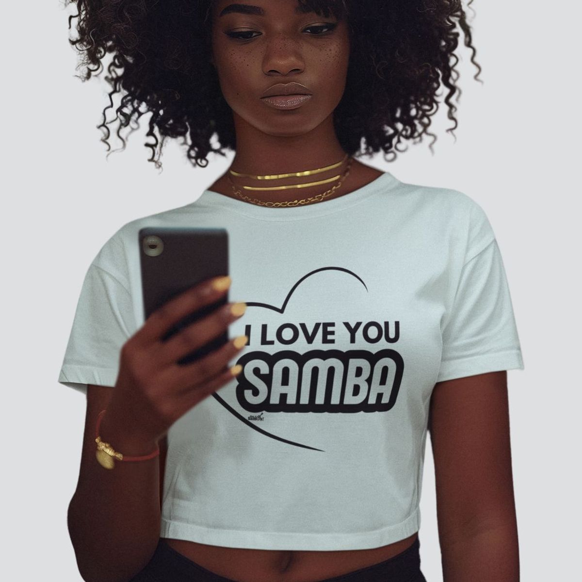 Nome do produto: Camiseta Cropped Feminina - I Love You Samba