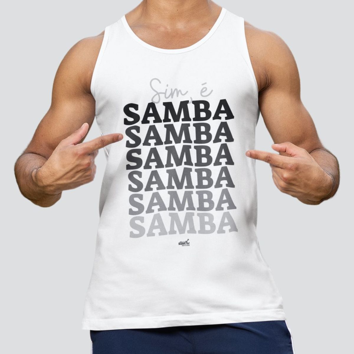 Nome do produto: Camiseta Regata Masculina - Sim é Samba Degradê