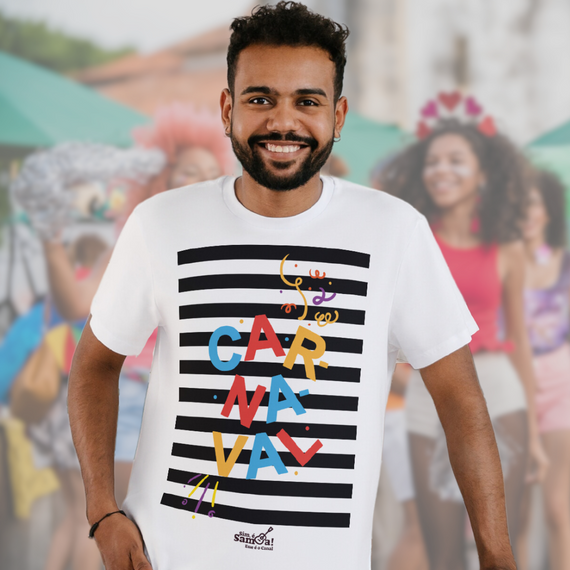 Camiseta Clássica Masculina - Carnaval Branca e Preta