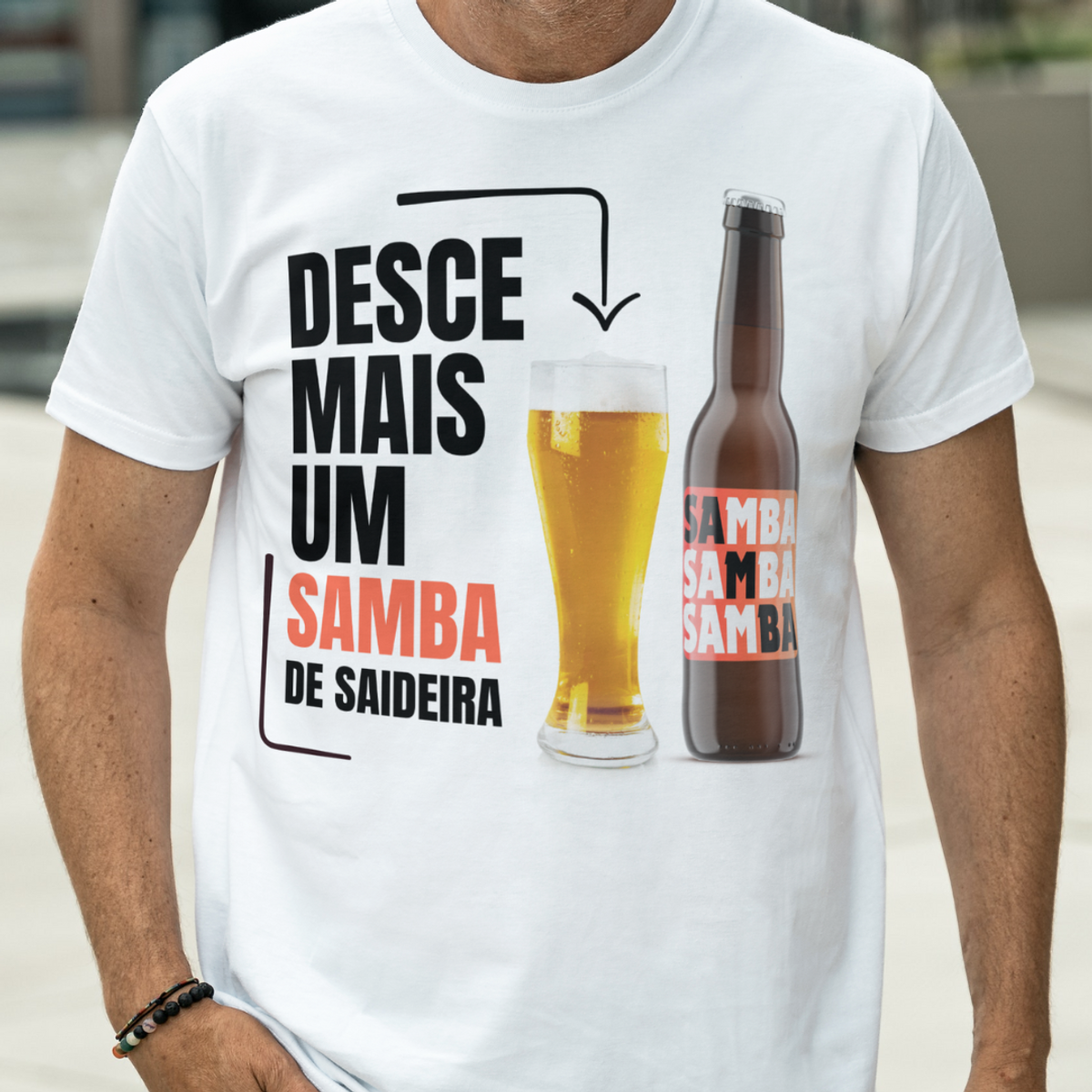 Nome do produto: Camiseta Clássica Masculina - Desce Mais Um Samba de Saideira