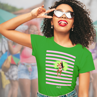Camiseta Baby Long Clássica Feminina - Carnaval Verde e Rosa