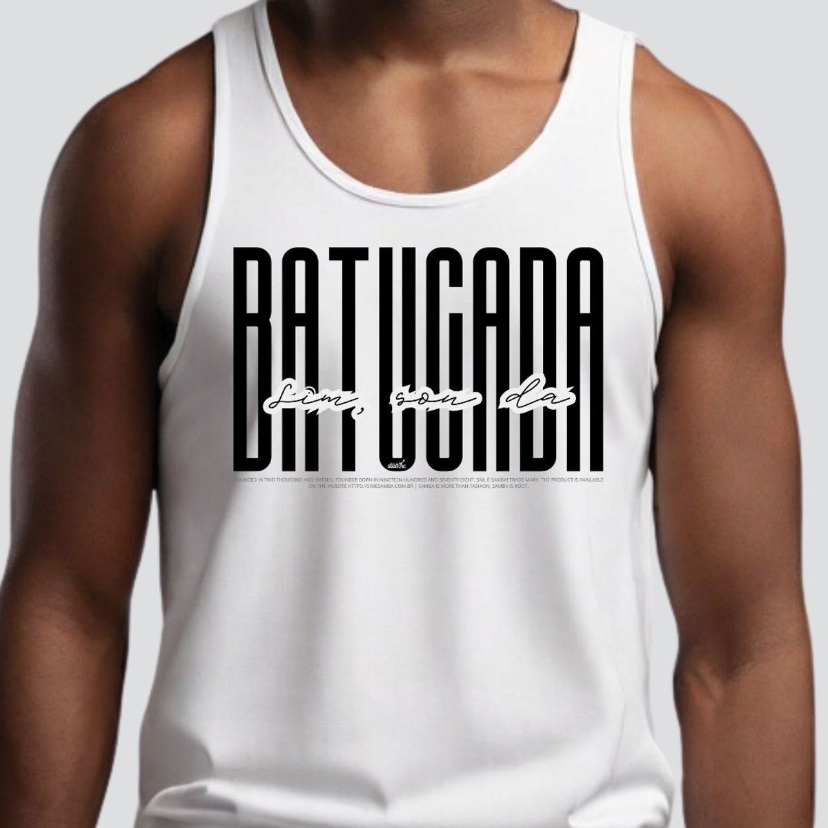 Nome do produto: Camiseta Regata Masculina - Sim Sou da Batucada