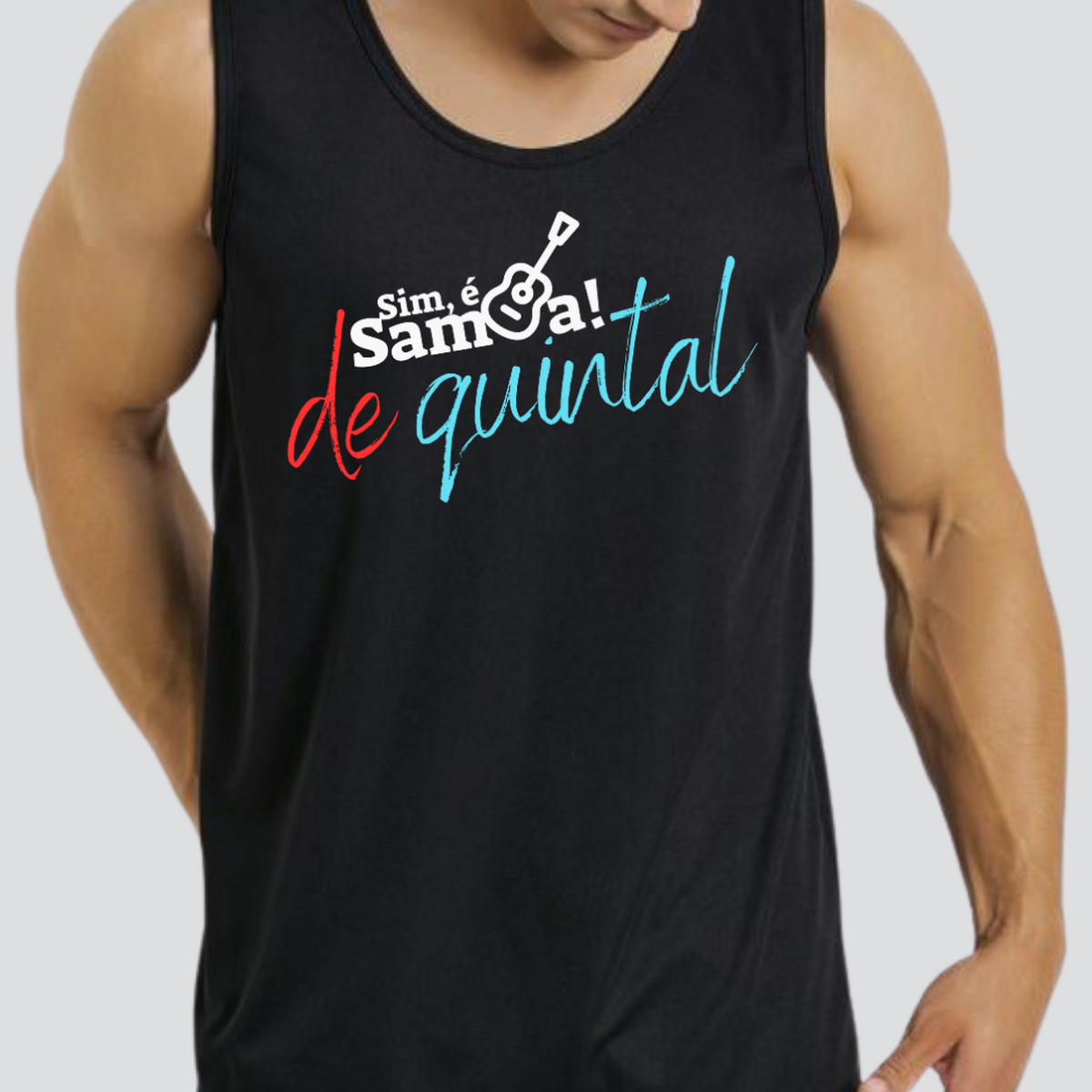 Nome do produto: Camiseta Regata Masculina - Sim é Samba de Quintal