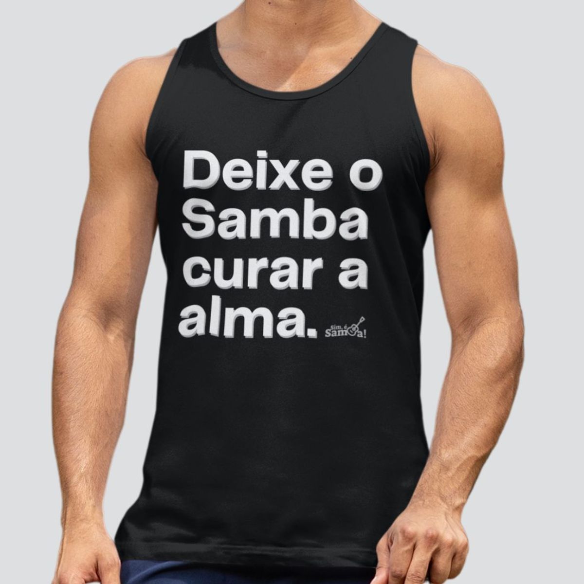 Nome do produto: Camiseta Regata Quality Masculina - Deixe o Samba Curar a Alma