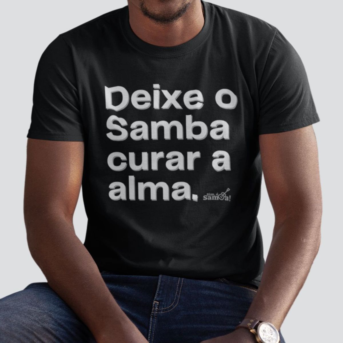 Nome do produto: Camiseta Quality Masculina - Deixe o Samba Curar