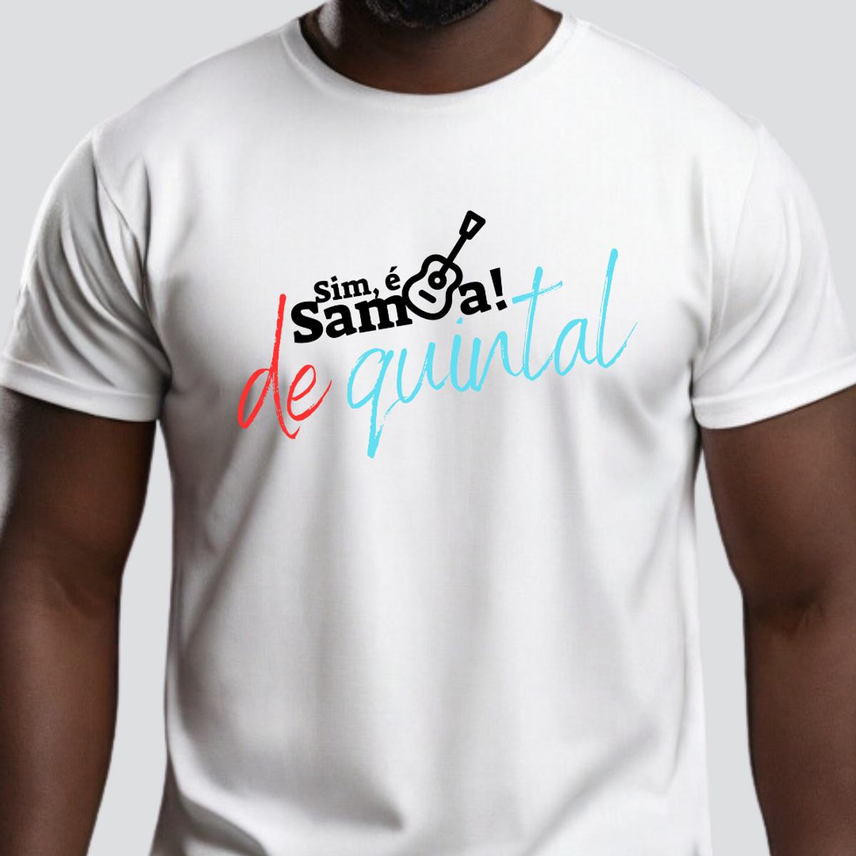 Nome do produto: Camiseta Clássica Masculina - Sim é Samba de Quintal