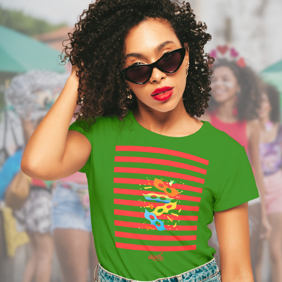 Camiseta Baby Long Clássica Feminina - Carnaval Vermelha e Verde