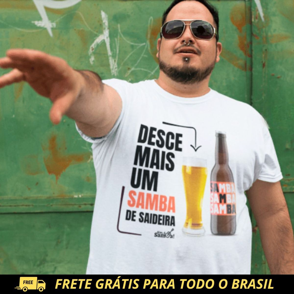 Nome do produto: Camiseta Plus Size - Desce Mais Um Samba de Saideira