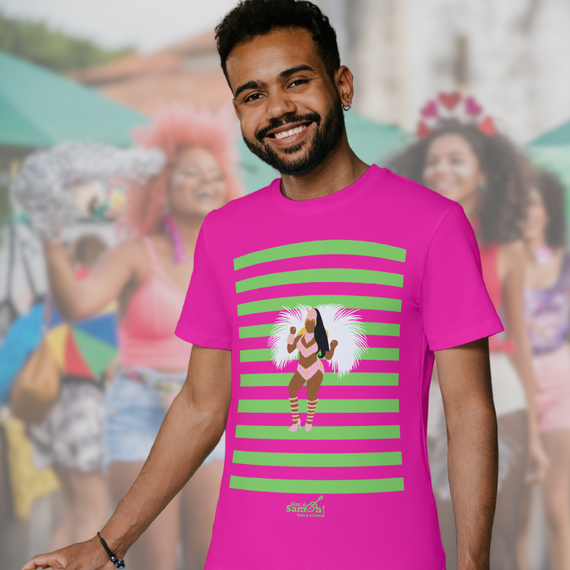 Camiseta Clássica Masculina - Carnaval Verde e Rosa