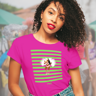 Camiseta Baby Long Clássica Feminina - Carnaval Verde e Rosa