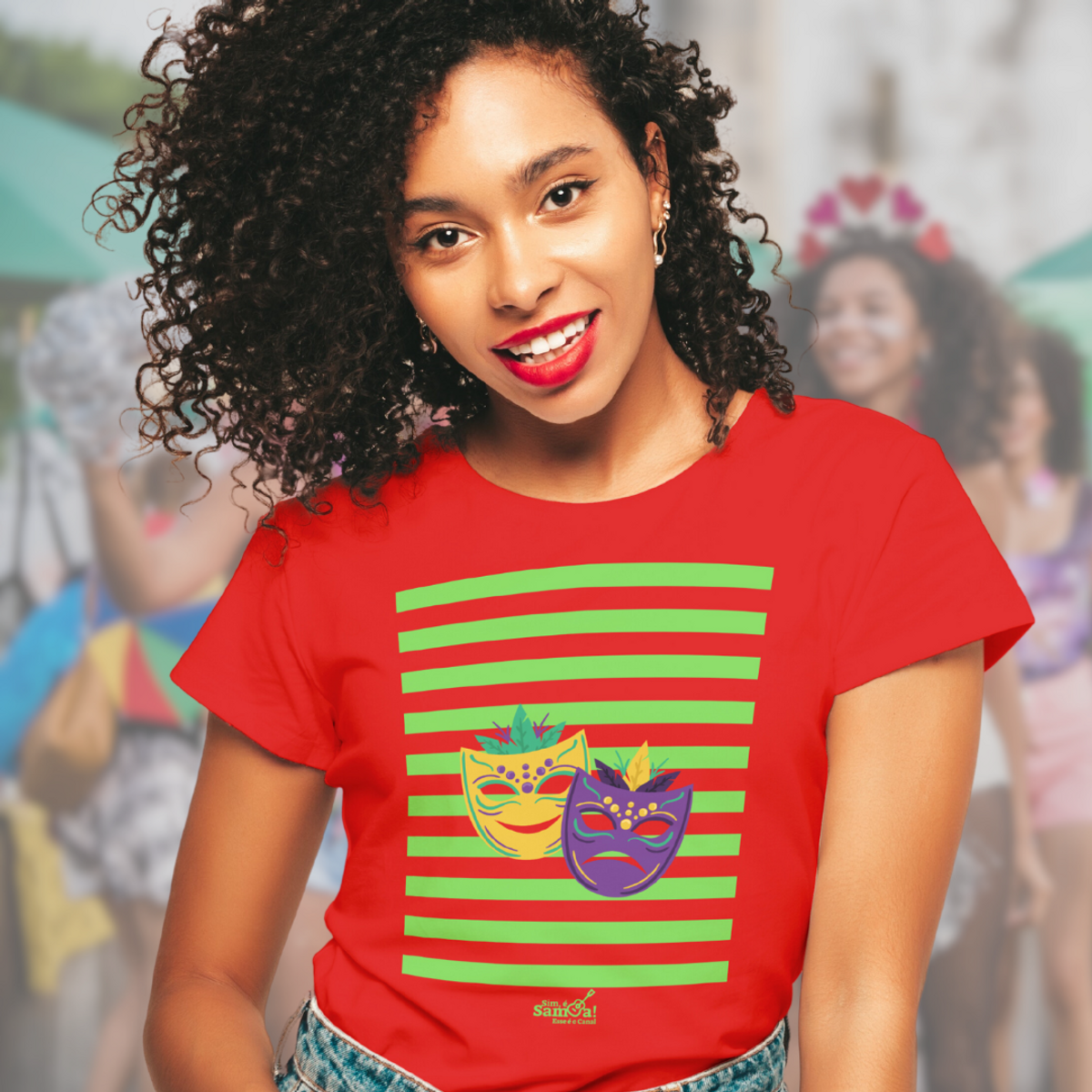 Nome do produto: Camiseta Baby Long Clássica Feminina - Carnaval Vermelha e Verde