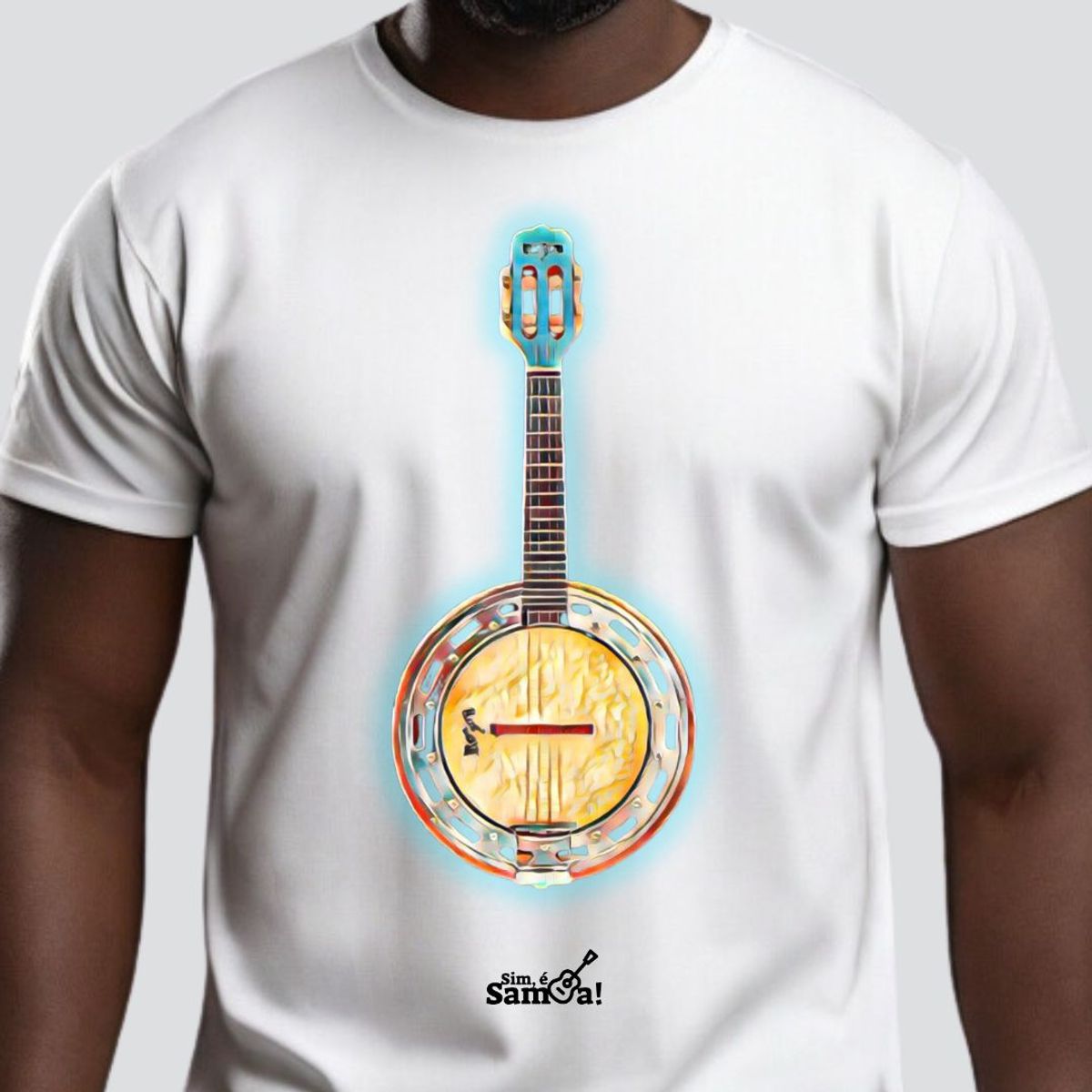 Nome do produto: Camiseta Clássica Masculina - Banjo Sim é Samba