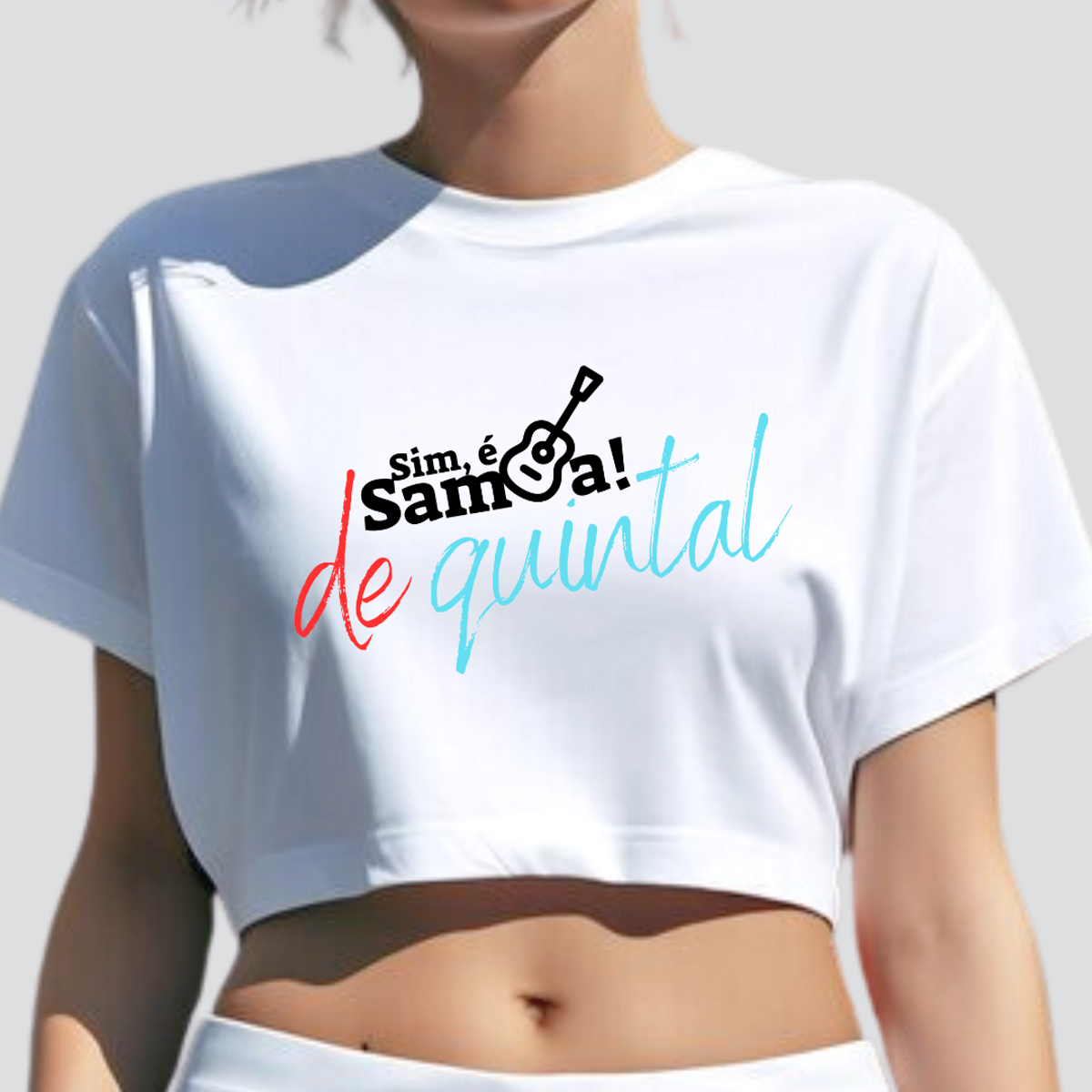 Nome do produto: Camisa Cropped Feminina - Sim é Samba de Quintal