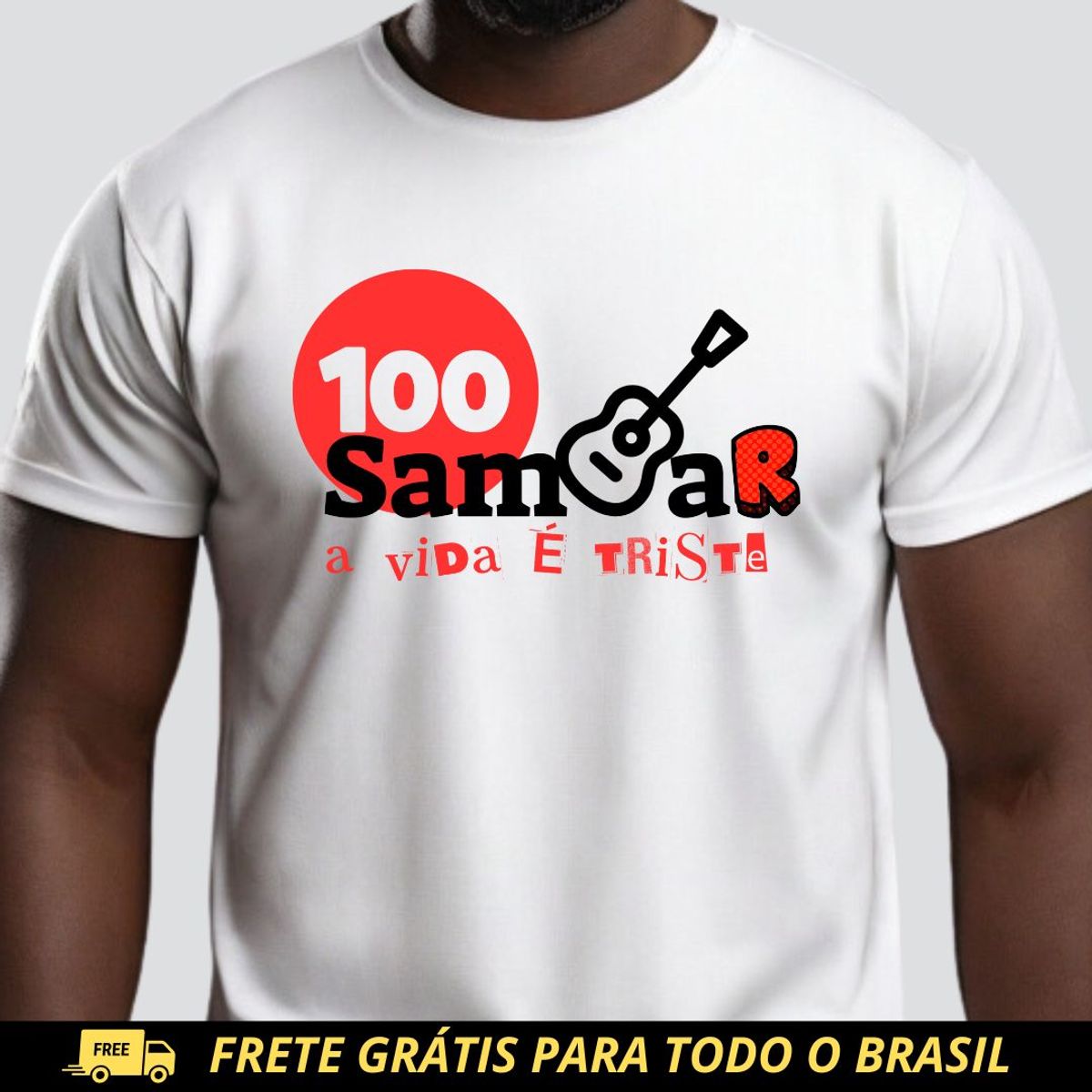 Nome do produto: Camiseta Clássica Masculina - Sem Sambar a Vida é Triste