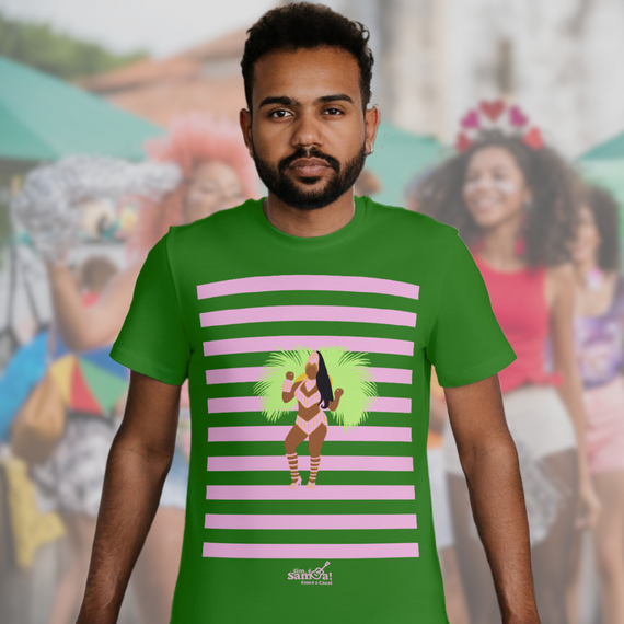 Camiseta Clássica Masculina - Carnaval Verde e Rosa