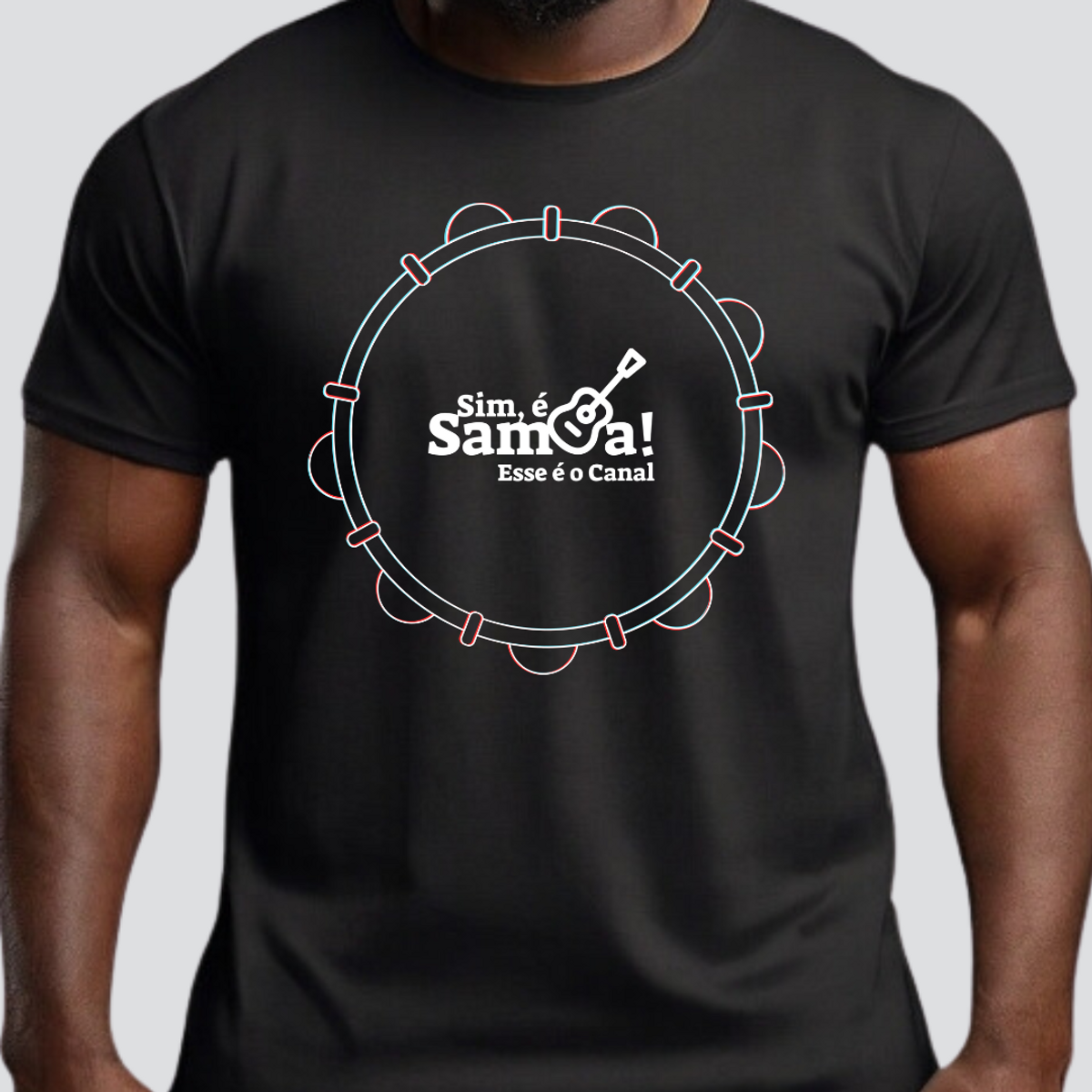 Nome do produto: Camiseta Clássica Masculina - Pandeiro Sim é Samba