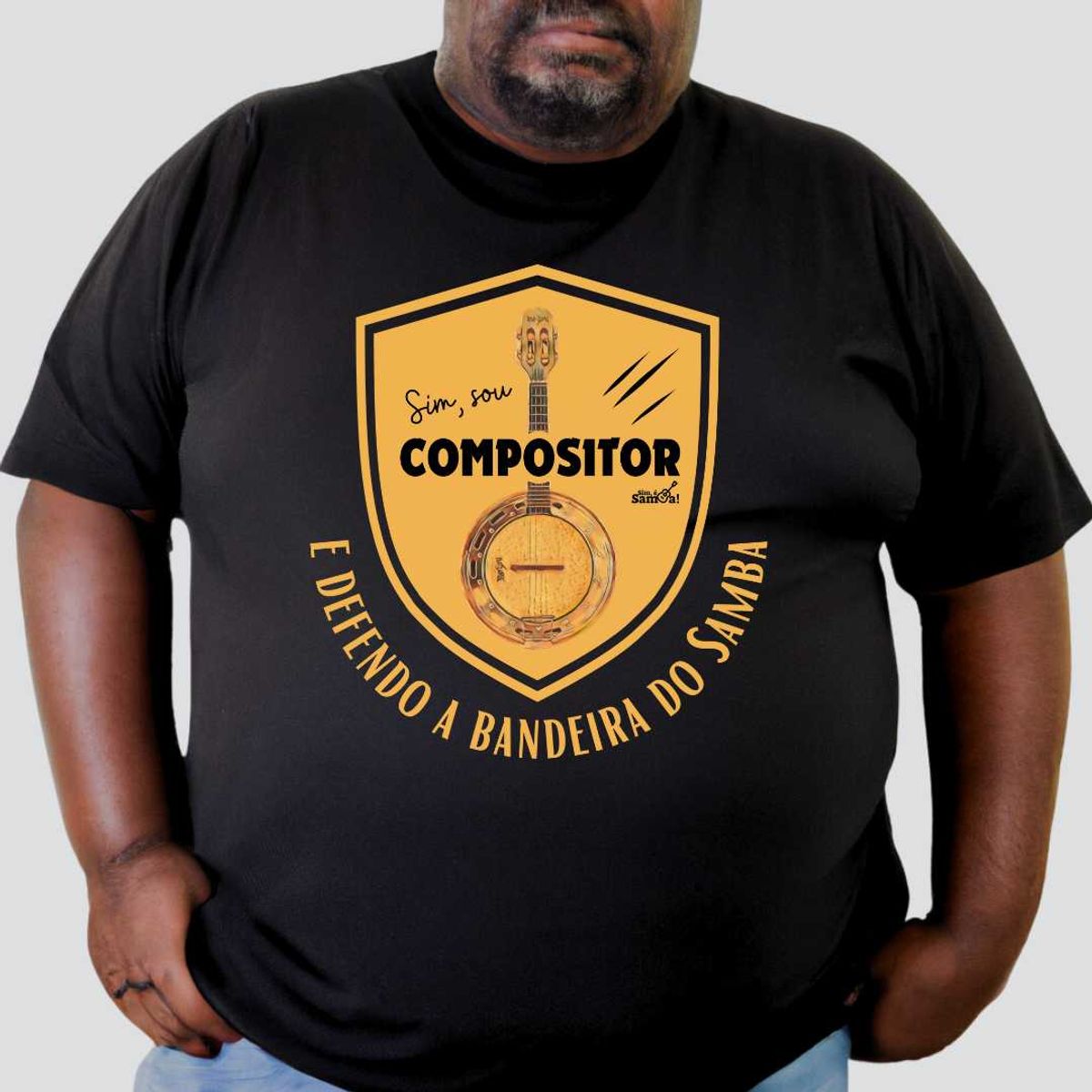 Nome do produto: Camiseta Plus Size - Sim Sou Compositor e Defendo a Bandeira do Samba
