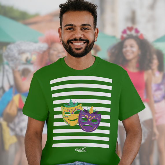 Camiseta Clássica Masculina - Carnaval Verde e Branco