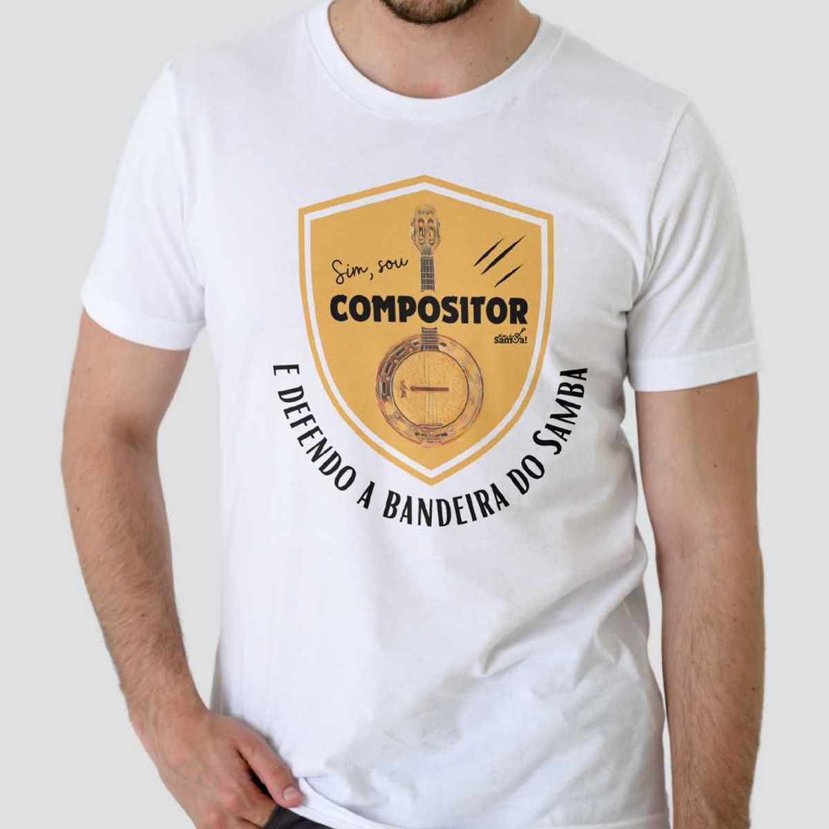 Nome do produto: Camiseta Clássica Masculina - Sim Sou Compositor e Defendo a Bandeira do Samba