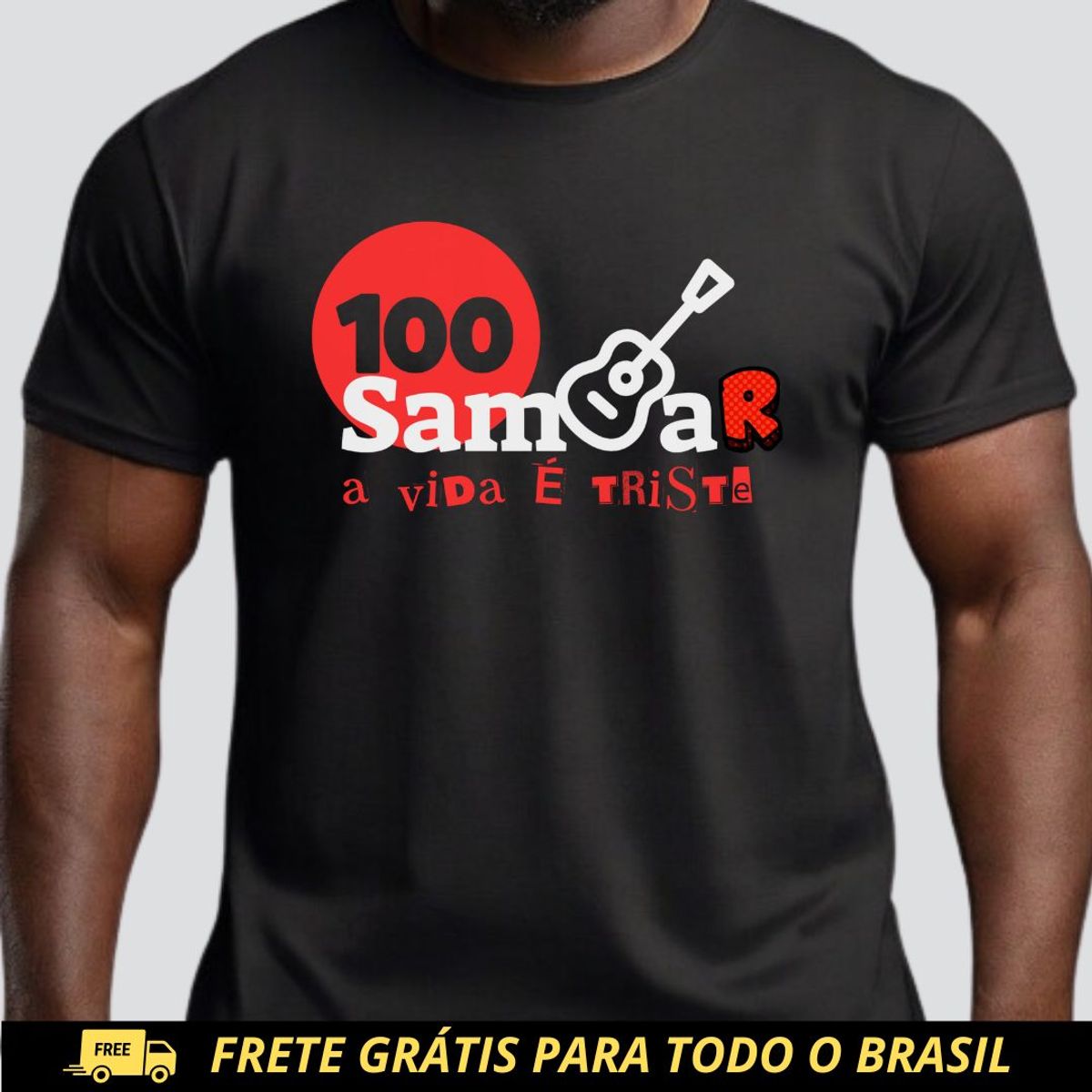 Nome do produto: Camiseta Clássica Masculina - Sem Sambar a Vida é Triste