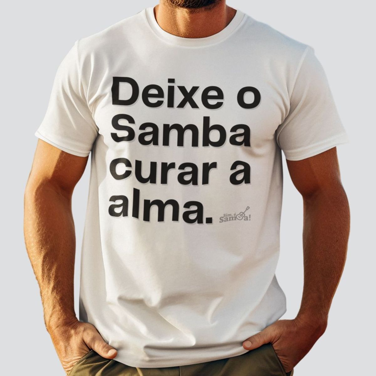 Nome do produto: Camiseta Quality Masculina - Deixe o Samba Curar a Alma