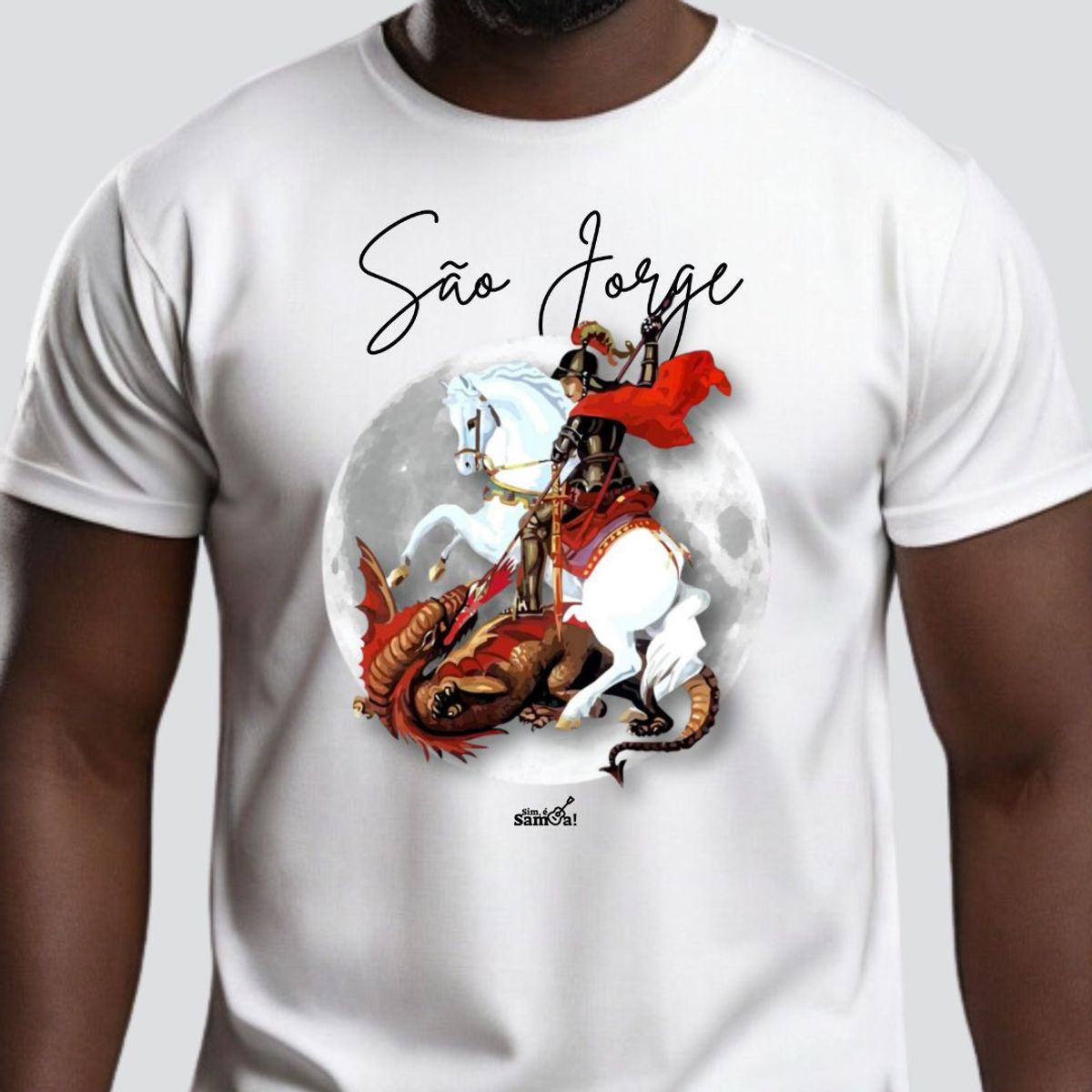 Nome do produto: Camiseta Clássica Masculina - São Jorge Sim é Samba