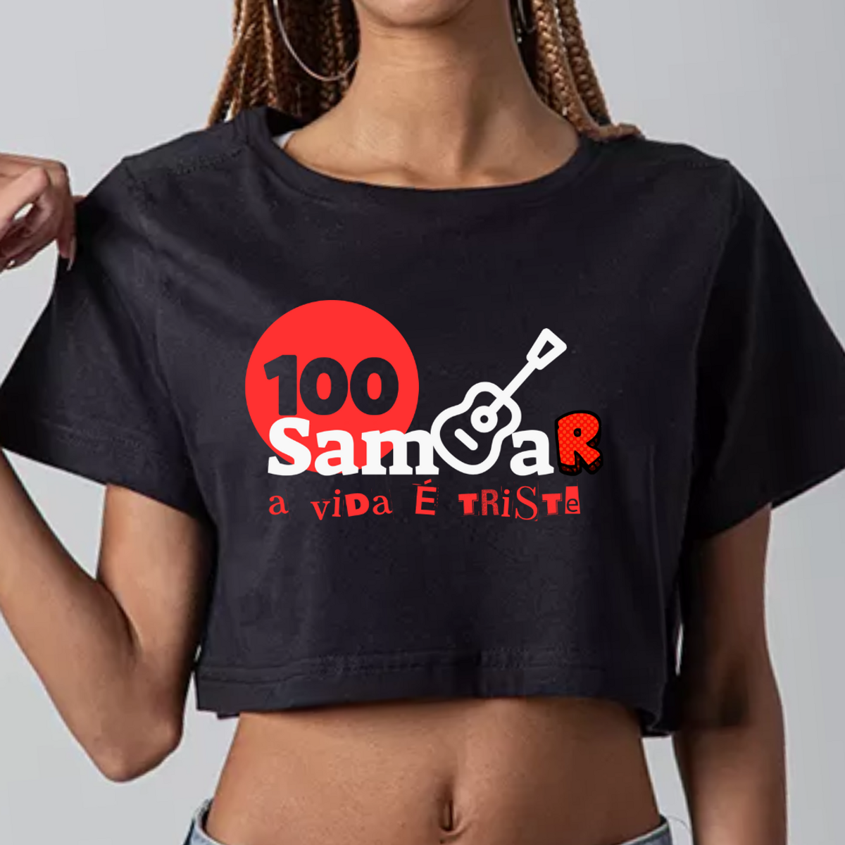 Nome do produto: Camisa Cropped Feminina - Sem Samba a Vida é Triste