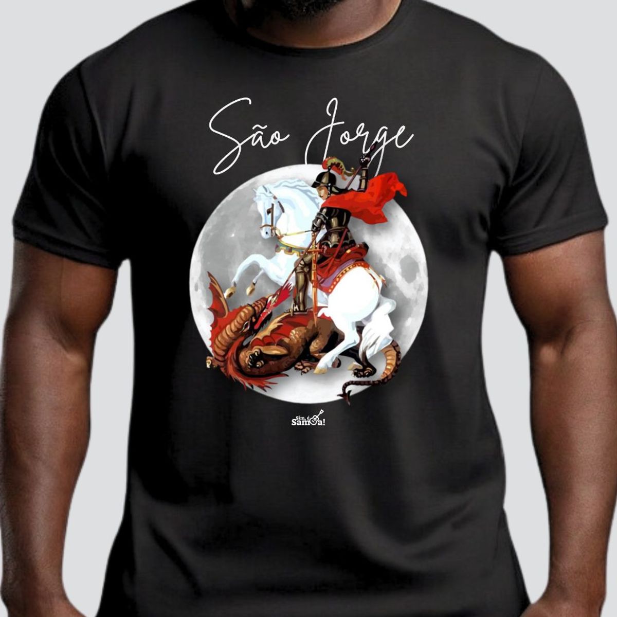 Nome do produto: Camiseta Clássica Masculina - São Jorge Sim é Samba