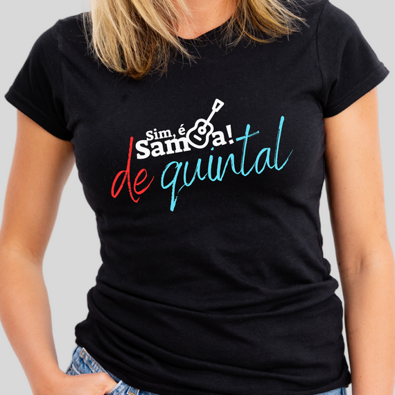 Camiseta Baby Long Clássica Feminina - Sim é Samba de Quintal