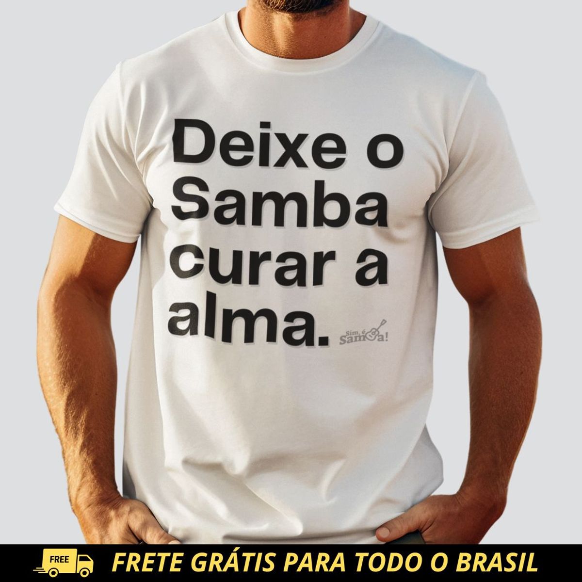 Nome do produto: Camiseta Quality Masculina - Deixe o Samba Curar a Alma