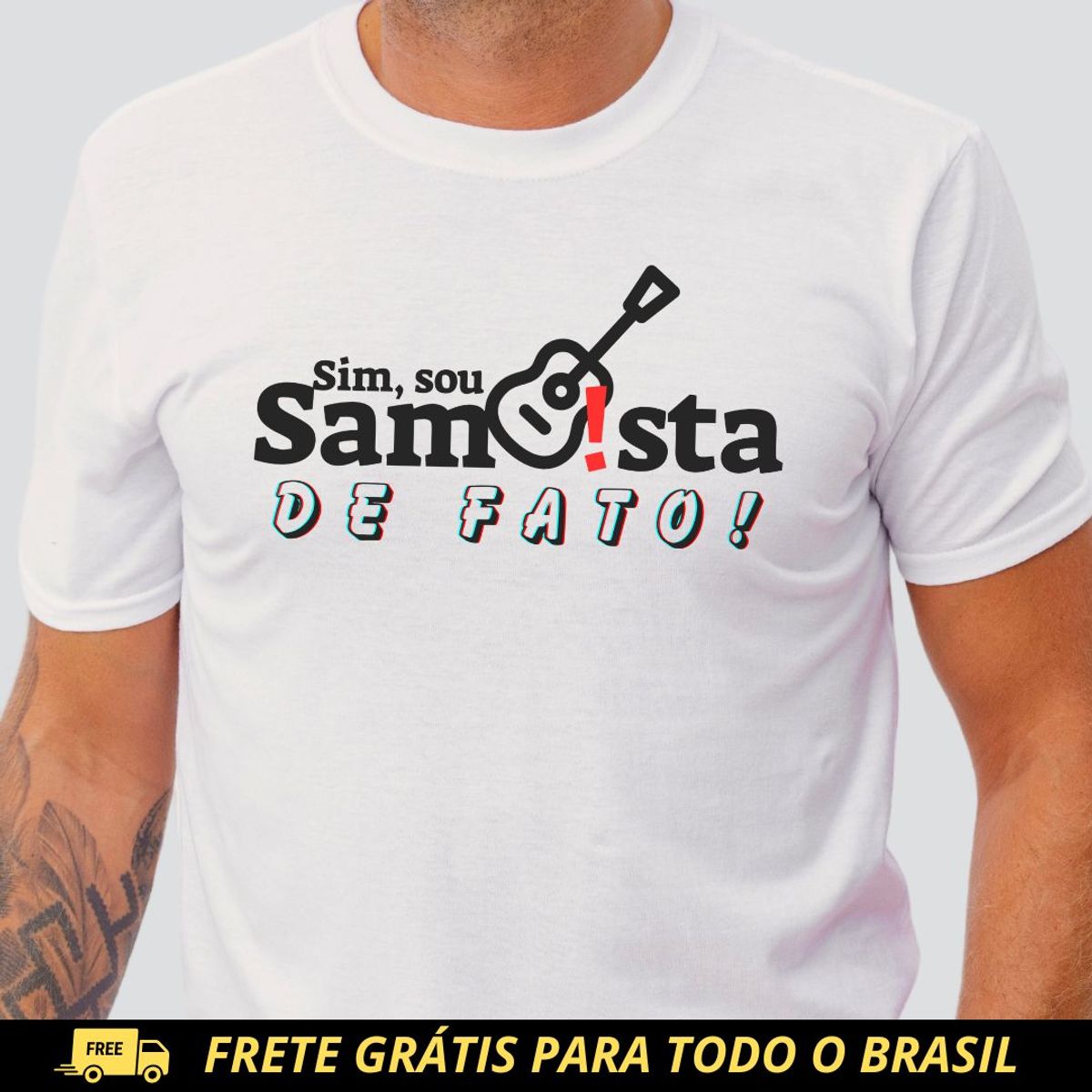 Nome do produto: Camiseta Clássica Masculina - Sim Sou Sambista de Fato