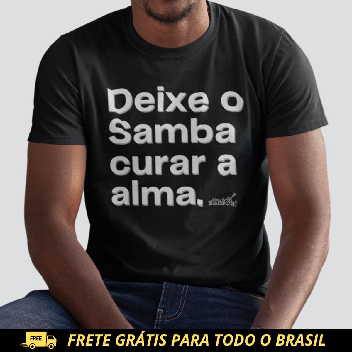 Nome do produto: Camiseta Quality Masculina - Deixe o Samba Curar