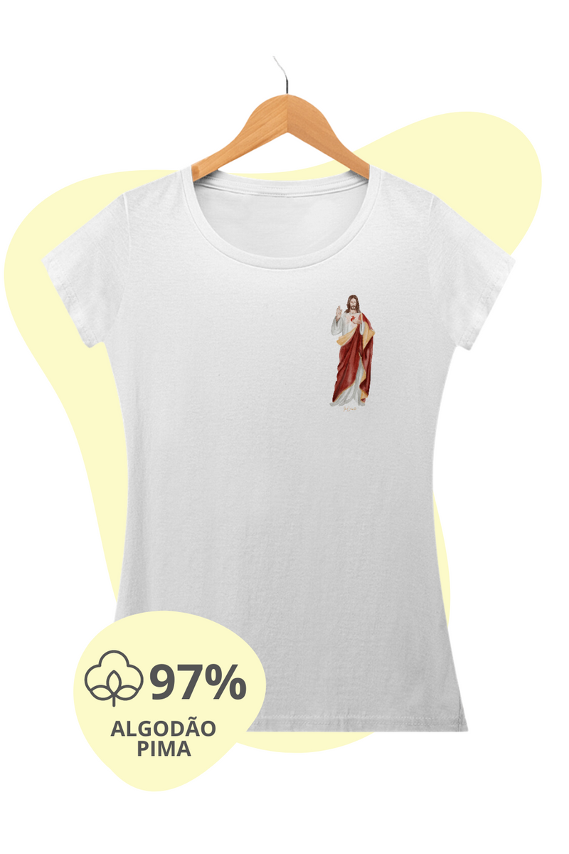 Nome do produto: Camiseta Feminina Pima - Sagrado Coração de Jesus #02