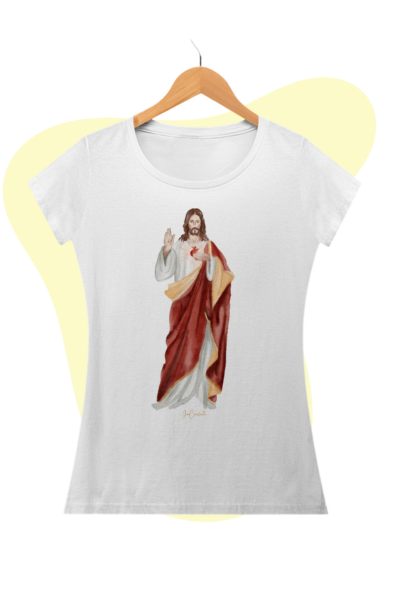 Nome do produto: Camiseta Feminina -  Sagrado Coração de Jesus #01