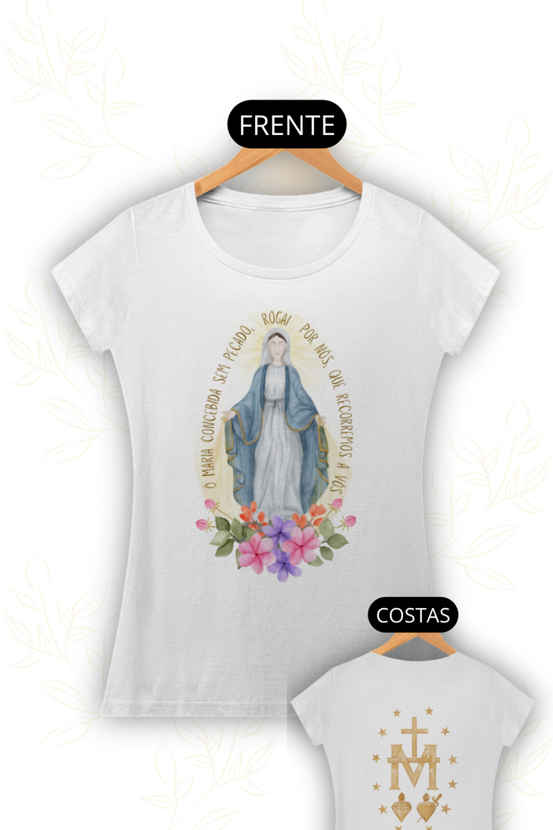 Nome do produto: Camiseta Feminina - Medalha Milagrosa