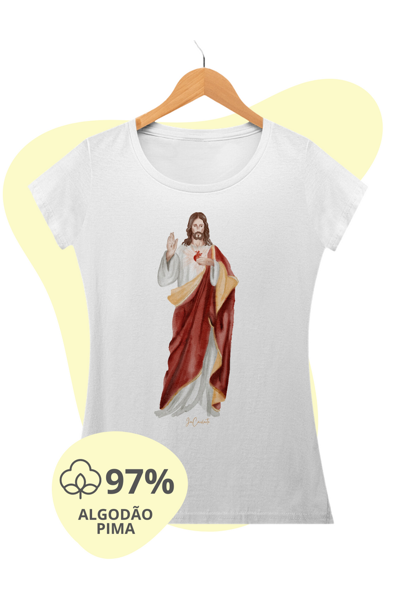 Nome do produto: Camiseta Feminina Pima - Sagrado Coração de Jesus #01