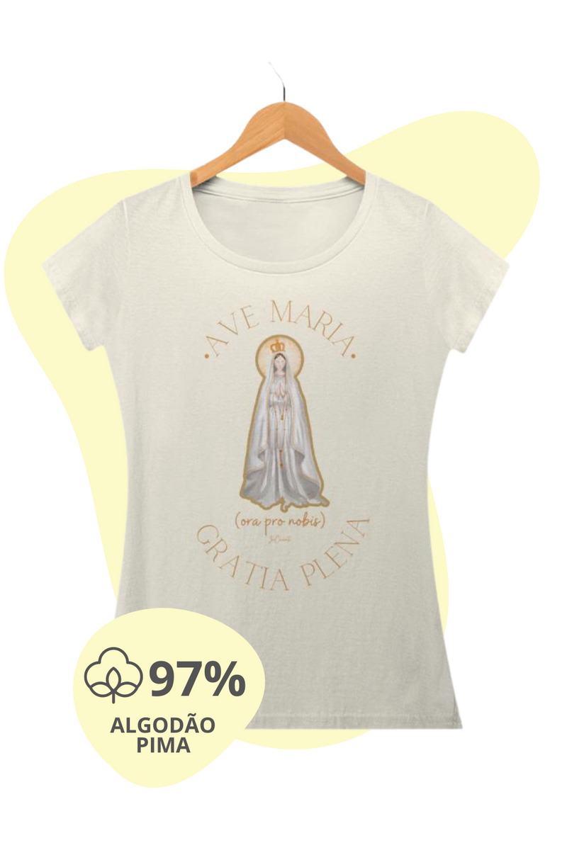 Nome do produto: Camiseta Feminina Pima - Mãezinha de Fátima (Ave Maria)