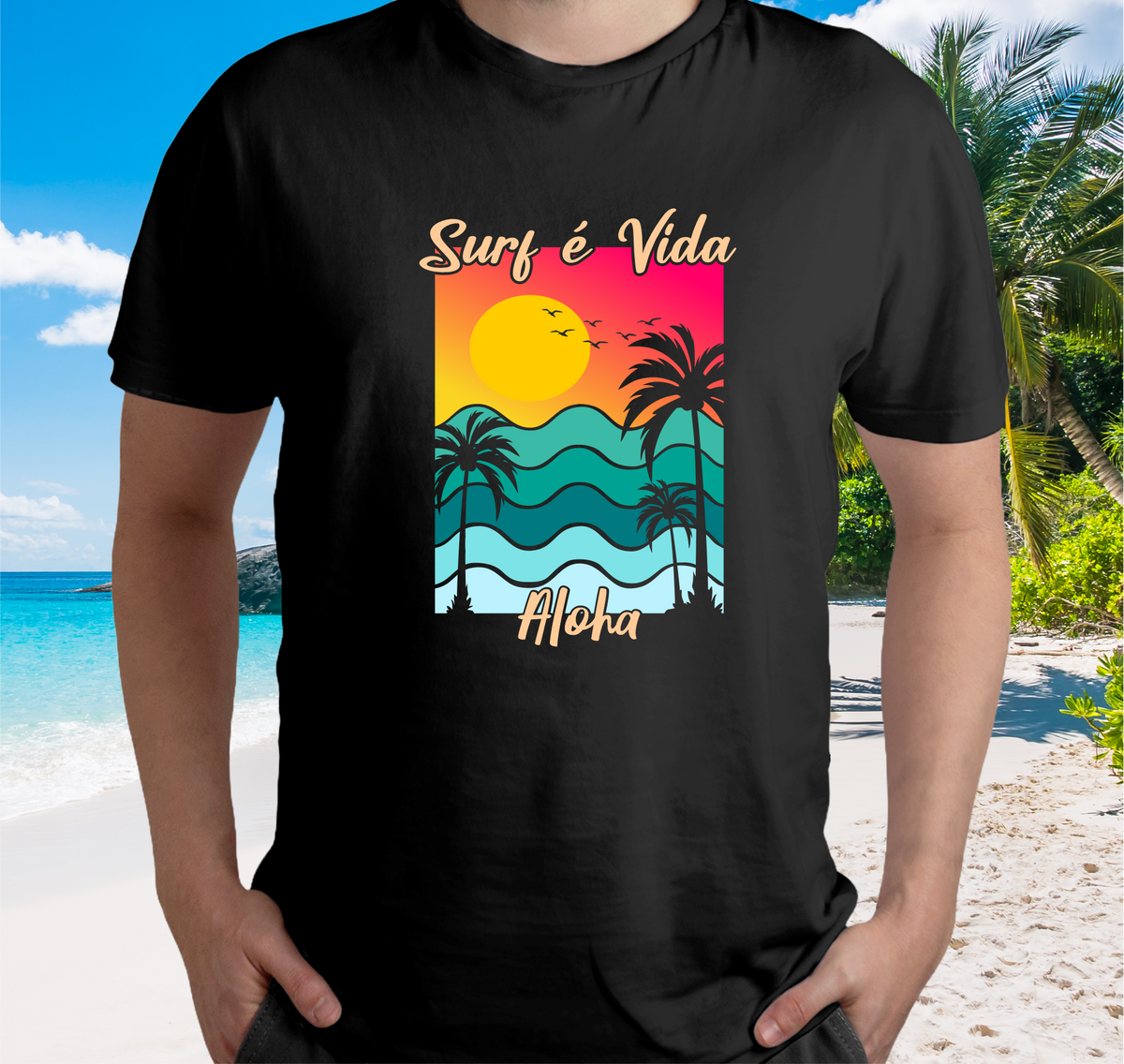 Nome do produto: Camiseta Surf é Vida Waves Black - Ref 310