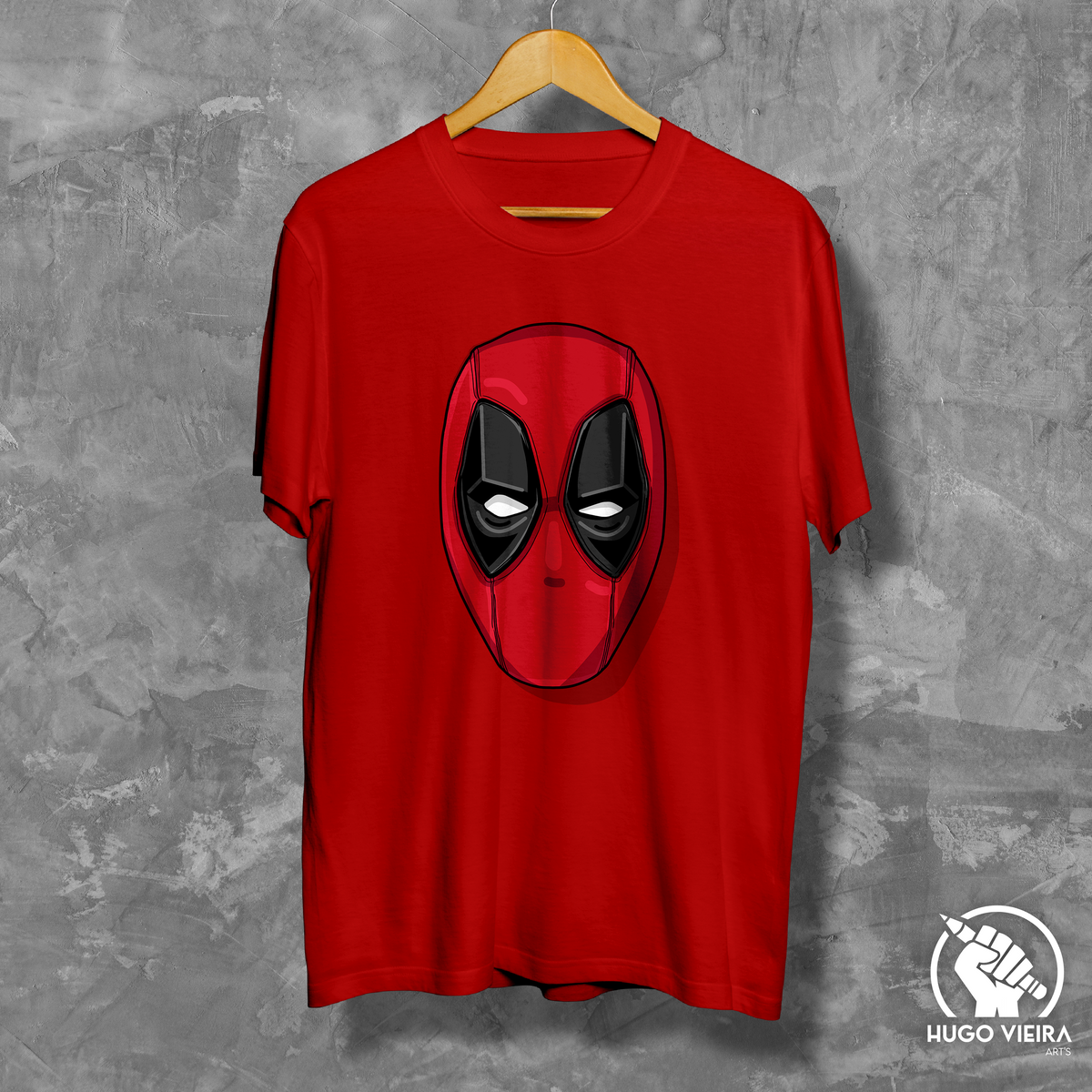 Nome do produto: Camiseta - Cabeça Deadpool - Vermelha | Hugo Vieira Arts