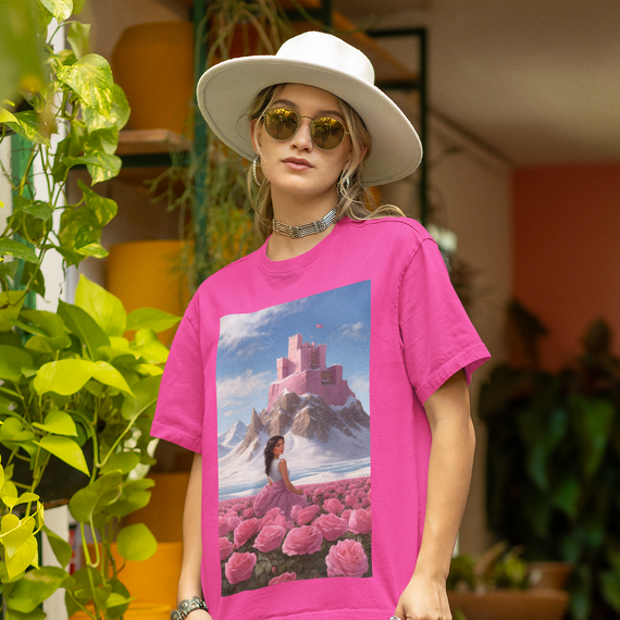 Roses and a Pink Castle - Unissex T-Shirt
