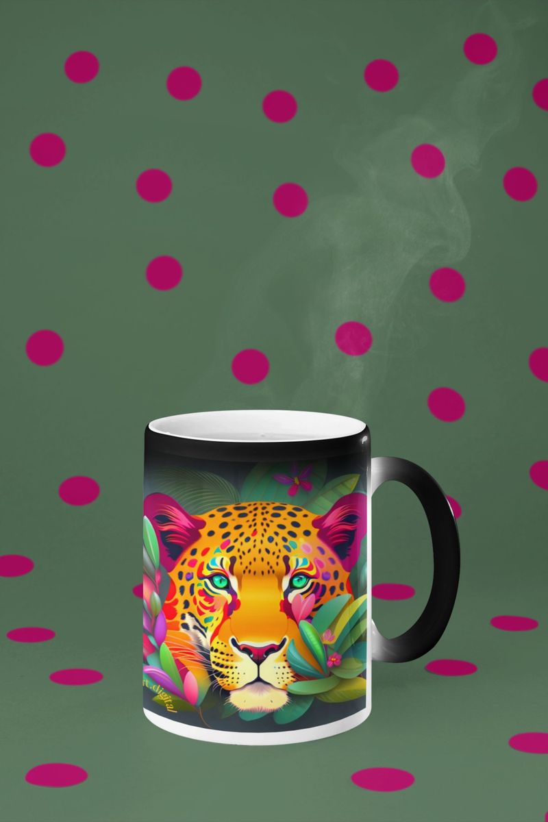 Nome do produto: Caneca Mágica face do jaguar 03/04# (lado 2 Rosa)