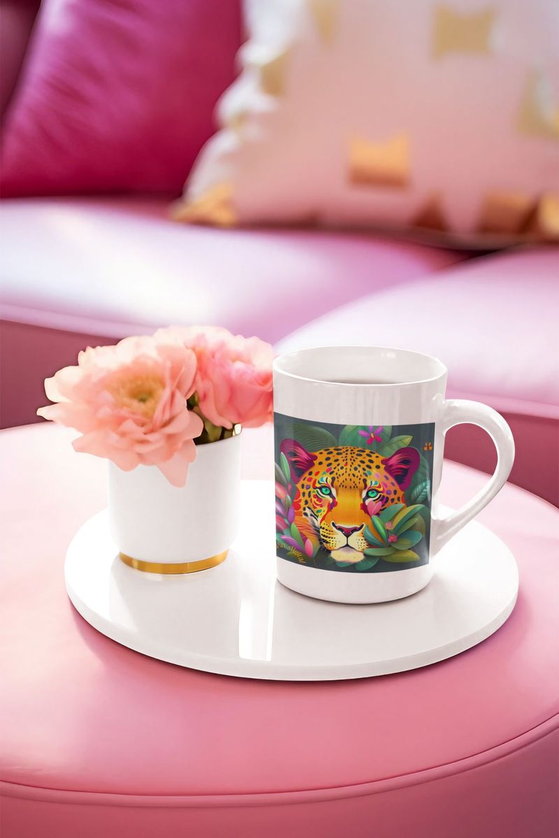 Nome do produto: Caneca Face do Jaguar 03/04# (Lado 2 rosa)