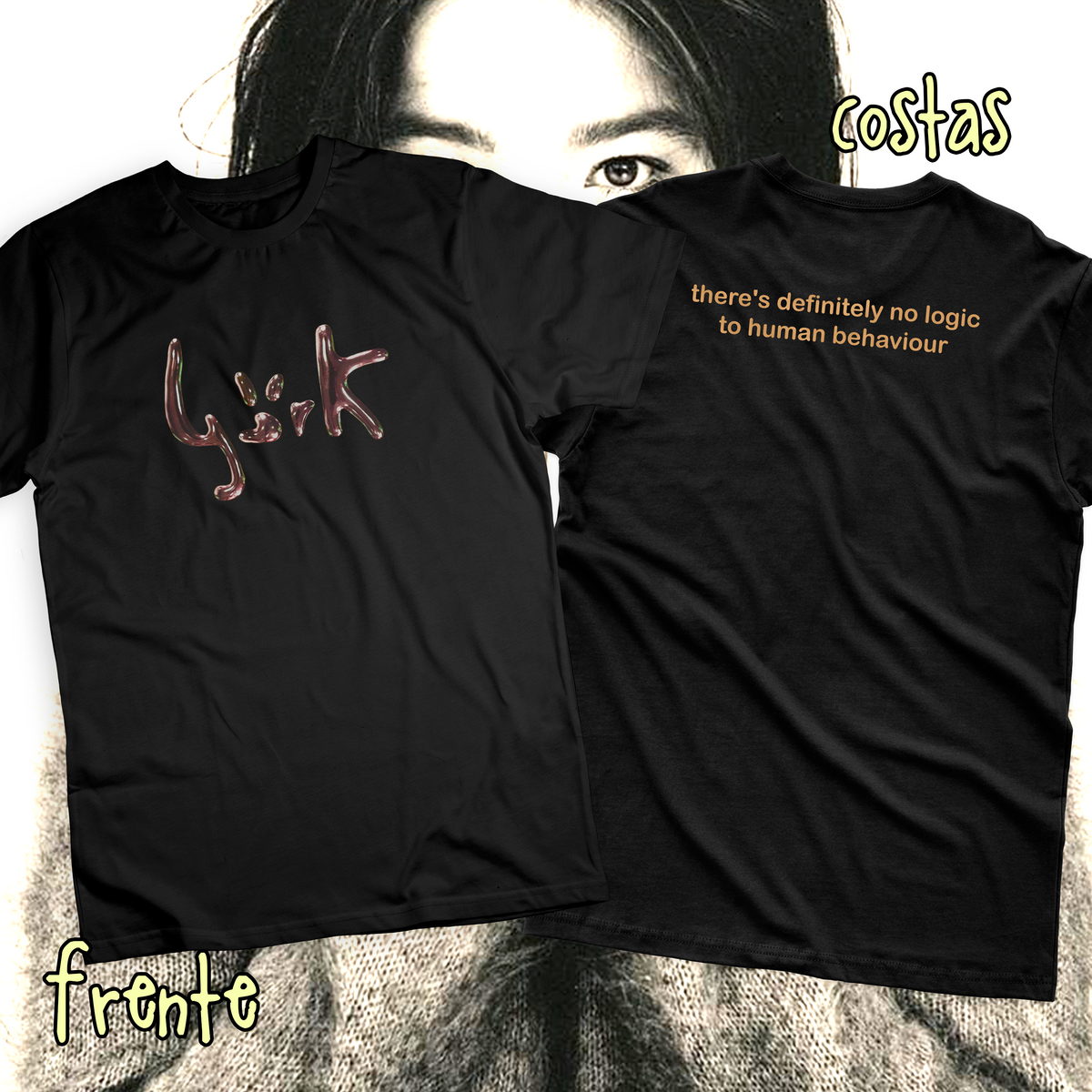 Nome do produto: Camiseta Frente e Costas \'BJORK - HUMAN BEHAVIOUR\'