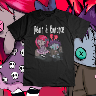 Nome do produtoCamiseta Preta 'DEATH & ROMANCE'