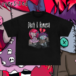 Nome do produtoCamiseta Oversized Preta 'DEATH & ROMANCE' 